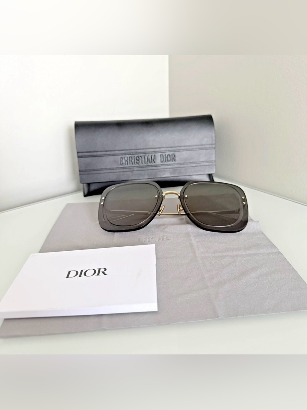 DIOR 65mm ULTRADIOR Square Smoke Lenses with Gold Hardware Sunglasses AUTHENTIC